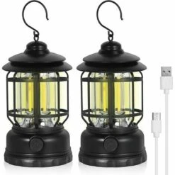 Lanterne Solaire Lot De 2 Lanternes De Camping Rechargeables, à Intensité Variable, Lanternes De Camping Portables, étanches, Légères Pour Cour, Randonnée, Pannes De Courant D'urgence