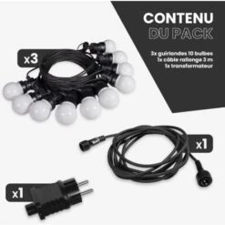 Guirlande Guinguette 30M Blanche - Guirlande Lumineuse Exterieure LED 30 Bulbes Blanc - Guirlande Guinguette Exterieure De 30M + 3M De Câble -OSRAM || EUROPALAMP Soldes Boutique 10362039 4