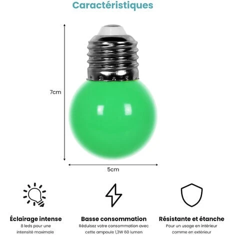 Ampoule Led Verte Conçue Pour Guirlande Guinguette IP65 1,3W - Ampoule Led E27 Verte - Ampoule 5cm Pour Guirlande Guinguette Culot E27 Verte 4 Ampoule Led Verte Conçue Pour Guirlande Guinguette IP65 1,3W - Ampoule Led E27 Verte - Ampoule 5cm Pour Guirlande Guinguette Culot E27 Verte – Image 2