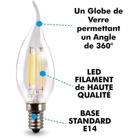 Lot De 10 Ampoules Led Flamme E14 4W Filament 5 Lot De 10 Ampoules Led Flamme E14 4W Filament – Image 3