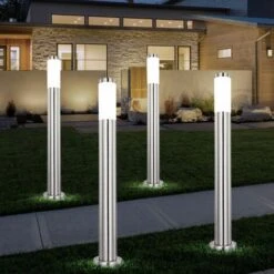 Ensemble De 4 Lampes Sur Pied D'extérieur En Acier Inoxydable éclairage De Chemin De Jardin En Acier Inoxydable Cour Patio Piliers Lumières