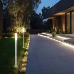 Ensemble De 4 Lampes Sur Pied D'extérieur En Acier Inoxydable éclairage De Chemin De Jardin En Acier Inoxydable Cour Patio Piliers Lumières -OSRAM || EUROPALAMP Soldes Boutique 15732180 5