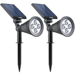 Lot De 2 Spots Solaires Projecteurs 2en1 à Piquer Ou à Fixer éclairage Puissant Dimmable LED Blanc SPIKY H42cm
