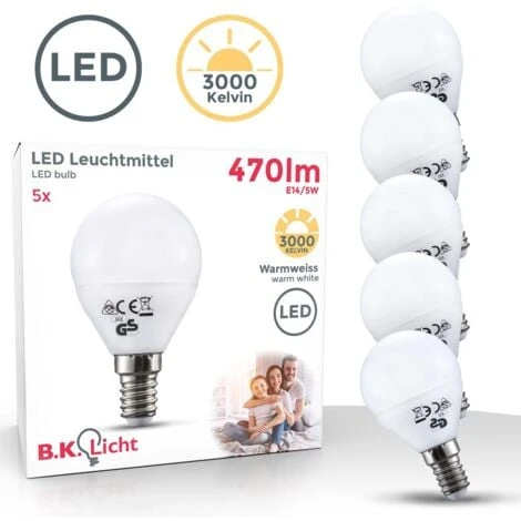 Lot De 5 Ampoules LED E14 Sphérique 5W 470 Lumens Eq 35W Température De Couleur: Blanc Chaud 3000K 3 Lot De 5 Ampoules LED E14 Sphérique 5W 470 Lumens Eq 35W Température De Couleur: Blanc Chaud 3000K