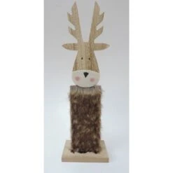 Renne En Bois LED Avec Laine 445X140mx70mm 6 Leds Fixes Blanc Chaud à Piles 3V (non Incl) Déco Intérieur BLACHERE JFA83