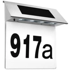 Numéro De Maison Solaire En Acier Inoxydable Avec 4 LED Fortes, Numéro De Maison Avec Lampe Solaire LED, Applique Murale Extérieure Avec Numéro De Maison, Couleurs Au Choix Numéro D'habitation Transp