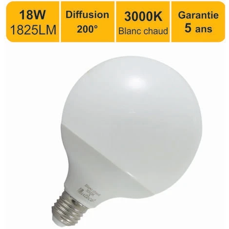Ampoule LED E27 Globe G120 18W 1825Lm 3000K - Garantie 5 Ans 3 Ampoule LED E27 Globe G120 18W 1825Lm 3000K - Garantie 5 Ans