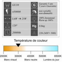 Lot De 2 Ampoules LED GU10 3.6W 230Lm 3000K - Garantie 5 Ans -OSRAM || EUROPALAMP Soldes Boutique 19322880 3