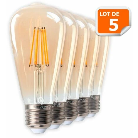 Lot De 5 Ampoules LED Style Vintage Teardrop ST64 Doré 7 Watts Blanc Très Chaud Culot E27 3 Lot De 5 Ampoules LED Style Vintage Teardrop ST64 Doré 7 Watts Blanc Très Chaud Culot E27