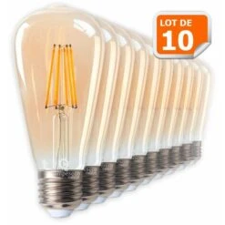 Lot De 10 Ampoules LED Style Vintage Teardrop ST64 Doré 7 Watts Blanc Très Chaud Culot E27