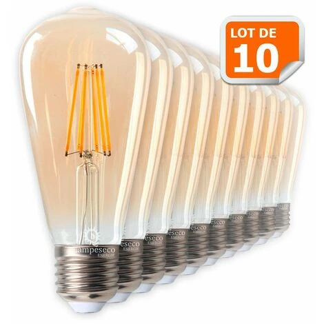 Lot De 10 Ampoules LED Style Vintage Teardrop ST64 Doré 7 Watts Blanc Très Chaud Culot E27 3 Lot De 10 Ampoules LED Style Vintage Teardrop ST64 Doré 7 Watts Blanc Très Chaud Culot E27
