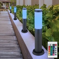 4x RGB LED Lampadaires Extérieurs Anthracite TÉLÉCOMMANDE Lampes De Socle De Jardin En Acier Inoxydable DIMMABLE