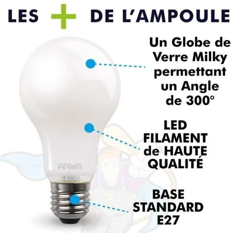 Lot De 3 Ampoules LED 7W Eq 60W Dépoli Standard E27 Température De Couleur: Blanc Chaud 2700K 5 Lot De 3 Ampoules LED 7W Eq 60W Dépoli Standard E27 Température De Couleur: Blanc Chaud 2700K – Image 3