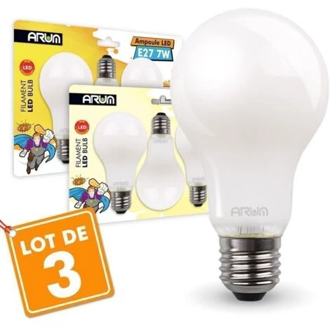 Lot De 3 Ampoules LED 7W Eq 60W Dépoli Standard E27 Température De Couleur: Blanc Chaud 2700K 6 Lot De 3 Ampoules LED 7W Eq 60W Dépoli Standard E27 Température De Couleur: Blanc Chaud 2700K – Image 4