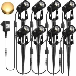 LITZEE Spots LED Extérieur, 3W Lampes Jardin Blanc Chaud 3000K 1440LM Avec Piquet, Etanche IP65 Lumière Extérieur LED Projecteur Pour Jardin, Chemin, Terrasse [Classe énergétique A+] - 8 Pcs