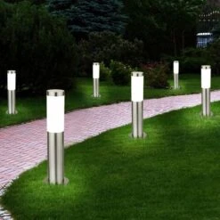Ensemble De 6 Lampes Sur Pied D'extérieur à LED éclairage D'allée De Cour En Acier Inoxydable éclairage De Stand De Chemin De Jardin Argent