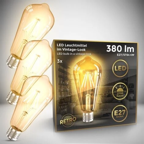 3 Ampoules LED Edison Vintage ST64 I E27, 4W, Blanc Chaud 2700K, Intensité Lumineuse 380lm, Ampoule Rétro à Filament 5 3 Ampoules LED Edison Vintage ST64 I E27, 4W, Blanc Chaud 2700K, Intensité Lumineuse 380lm, Ampoule Rétro à Filament – Image 3