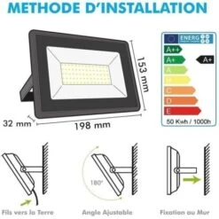 Lot De 2 Projecteurs LED 50W Forte Luminosité 4500 Lumens IP65 Température De Couleur: Blanc Chaud 3000K -OSRAM || EUROPALAMP Soldes Boutique 28676832 4