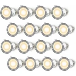 LangRay Lot De 16 Spots LED Encastrable Pour Terrasse Bois, Etanche IP67, Spots à Encastrer Extérieur, 0,6W DC12V, Lumière Blanc Chaud, Kit Mini Lampe Pour Chemin Contremarches D'escalier Plafond