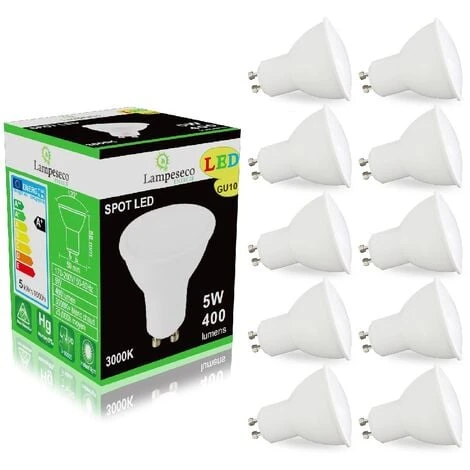 Pack De 10 Ampoules Led GU10 5W Blanc Chaud 3000K Eq. 50W Halogène 120° 3 Pack De 10 Ampoules Led GU10 5W Blanc Chaud 3000K Eq. 50W Halogène 120°