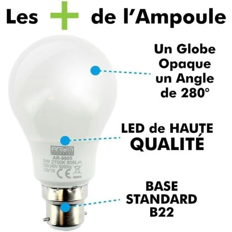 Lot De 10 Ampoules LED B22 8W Eq 60W 806lm Température De Couleur: Blanc Neutre 4000K 4 Lot De 10 Ampoules LED B22 8W Eq 60W 806lm Température De Couleur: Blanc Neutre 4000K – Image 2