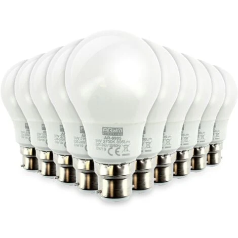 Lot De 10 Ampoules LED B22 8W Eq 60W 806lm Température De Couleur: Blanc Chaud 2700K 3 Lot De 10 Ampoules LED B22 8W Eq 60W 806lm Température De Couleur: Blanc Chaud 2700K
