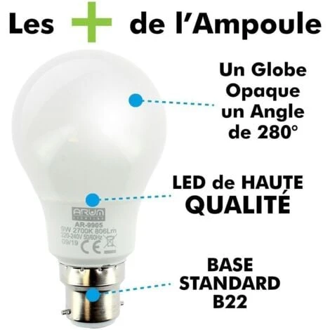 Lot De 10 Ampoules LED B22 8W Eq 60W 806lm Température De Couleur: Blanc Chaud 2700K 4 Lot De 10 Ampoules LED B22 8W Eq 60W 806lm Température De Couleur: Blanc Chaud 2700K – Image 2
