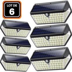 EUROPALAMP LOT DE 6 PROJECTEURS SOLAIRE DÉTECTEUR DE MOUVEMENT 266 PCS LED 2500 LUMENS