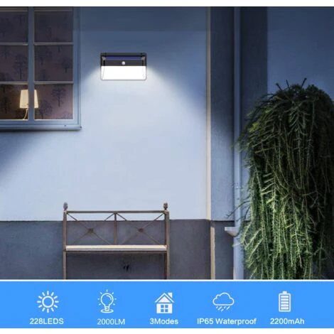 EUROPALAMP LOT DE 2 PROJECTEURS SOLAIRE DÉTECTEUR DE MOUVEMENT 228 PCS LED 2000 LUMENS 4 EUROPALAMP LOT DE 2 PROJECTEURS SOLAIRE DÉTECTEUR DE MOUVEMENT 228 PCS LED 2000 LUMENS – Image 2