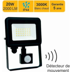 Projecteur LED 20W 2000 LM 3000K IP44 Avec Détecteur - Garantie 5 Ans