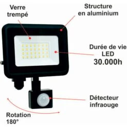 Projecteur LED 20W 2000 LM 3000K IP44 Avec Détecteur - Garantie 5 Ans -OSRAM || EUROPALAMP Soldes Boutique 32948303 3