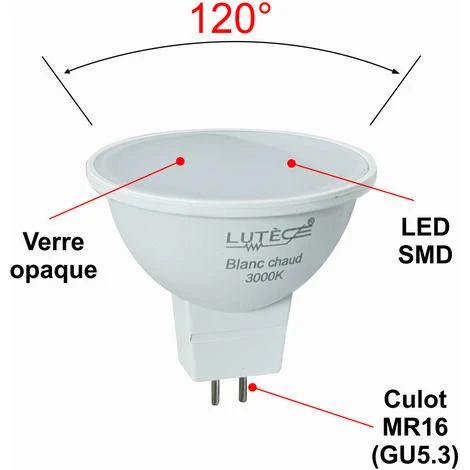 Lot De 10 Ampoules LED GU5.3 (MR16) 12V 4,4W - 120° - 350Lm 3000K - Garantie 5 Ans 4 Lot De 10 Ampoules LED GU5.3 (MR16) 12V 4,4W - 120° - 350Lm 3000K - Garantie 5 Ans – Image 2