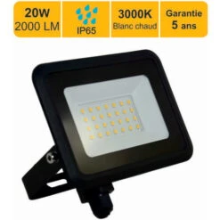 Projecteur LED 20W 2000 LM 3000K IP65 - Connexion En Direct - Garantie 5 Ans