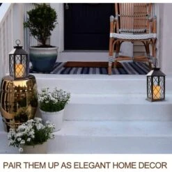 Lot De 2 Lanternes �� Bougies Vintage De 14 Po Avec Bougie Sans Flamme Scintillante �� DEL (noir) - Lanterne �� Bougie �� ��nergie Solaire Pour L'ext��rieur - Lanterne D��corative Suspendue Pour Patio -OSRAM || EUROPALAMP Soldes Boutique 33885874 5