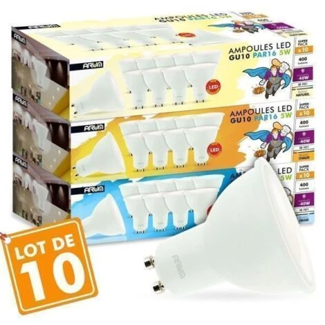 Lot De 10 Ampoules Spot LED GU10 5W Eq 40W Température De Couleur: Blanc Chaud 2700K 4 Lot De 10 Ampoules Spot LED GU10 5W Eq 40W Température De Couleur: Blanc Chaud 2700K – Image 2