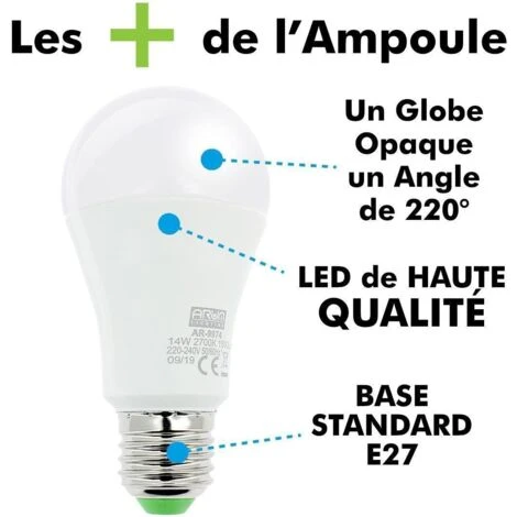 Lot De 5 Ampoules LED E27 14W Eq 100W Température De Couleur: Blanc Chaud 2700K 5 Lot De 5 Ampoules LED E27 14W Eq 100W Température De Couleur: Blanc Chaud 2700K – Image 3