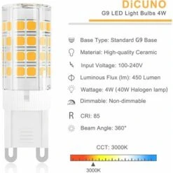 TTIO Ampoule LED G9 5W (Équivalent 50W Ampoules Halogènes), 450LM, 220V, Blanc Chaud 3000K, AC100-240V, NON-Dimmable, Économie D'énergie, Base En Céramique, Culot G9 Standard, Lot De 6 [Classe énergét -OSRAM || EUROPALAMP Soldes Boutique 40455266 5