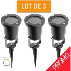 Pack Promo 3 Spots Extérieurs Piquets Diego 230V Ronds Douille GU10- IP65 - 35W Max. Finition Noire