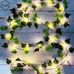 Lierre Artificiel, [1 PCS] 2M Feuille Guirlande Lumineuse, Plantes Artificielles Avec 20 LED Et Vert Feuille, Chaîne Lumières LED De Vigne Pour Jardin, Cour, Maison, Patio, Fête De Mariage Décoration