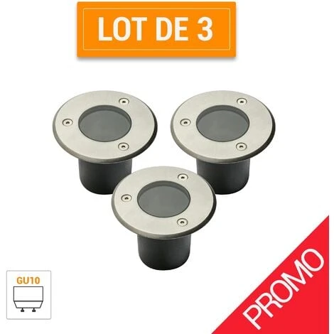 Pack Promo 3 Spots Mini ALFA Extérieurs Encastrables 230V Rond à Ampoule GU10 Interchangeable IP67 - Finition Acier Brossé - Diamètre 10 Cm 3 Pack Promo 3 Spots Mini ALFA Extérieurs Encastrables 230V Rond à Ampoule GU10 Interchangeable IP67 - Finition Acier Brossé - Diamètre 10 Cm