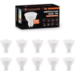 EUROPALAMP 10 Ampoules GU10 7W Eq. 50W Blanc Chaud 3000K Haute Luminosité