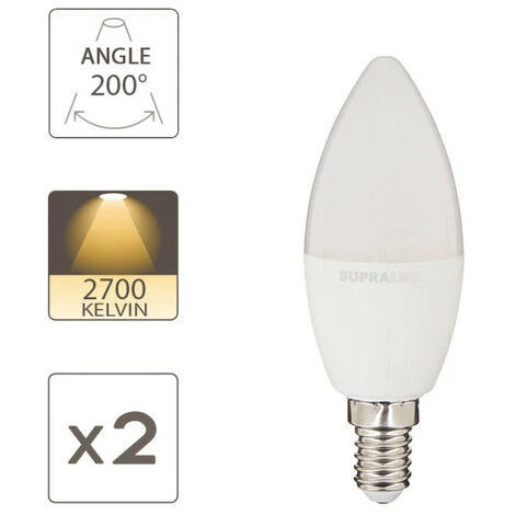 SupraLED - Pack De 2 Ampoules LED (Flamme), Culot E14, Conso. 2,8W (eq. 25W), 250 Lumens, Blanc Chaud - PACK2LV250F 7 SupraLED - Pack De 2 Ampoules LED (Flamme), Culot E14, Conso. 2,8W (eq. 25W), 250 Lumens, Blanc Chaud - PACK2LV250F – Image 5