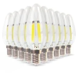 Lot De 10 Ampoules LED E14 Flamme Filament 4w Eq 40W Blanc Chaud 2700K