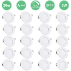 Hengda 20X LED Spot Encastré 6W Blanc Froid 6500K Rond RExtra Plate Changement De Couleur 3 En 1 Salle De Bain Cuisine Salon