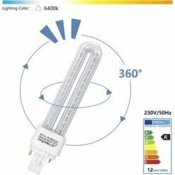 Aigostar - Ampoule LED PLC 2U 12W, Lumière Blanche Froide 6400K, 1200 Lumens, Lot De 5 [Classe énergétique A+] -OSRAM || EUROPALAMP Soldes Boutique 53931792 3