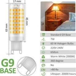 Ampoule LED G9, No Flicker 7W LED Lampes Blanc Chaud 3000K, 650LM, Économie D'énergie Equivalente 60W Halogène Lumière, 360 Degrés Angle, AC220-240V - Pack De 6 -OSRAM || EUROPALAMP Soldes Boutique 55285063 3