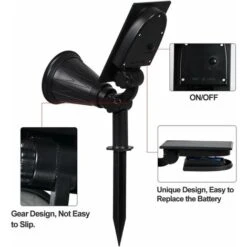 [2 Pack] LED Solaire Projecteur, Lampe Solaire De 4 LED, Étanche Extérieur Lampe Jardin，Éclairage De Sécurité Paysage Lumière Pour Chrismas Arbre, Clôture, Patio, Fête. （Blanco Naturel 4000K) -OSRAM || EUROPALAMP Soldes Boutique 55512120 4