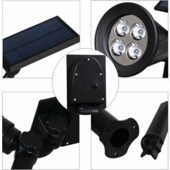 [2 Pack] LED Solaire Projecteur, Lampe Solaire De 4 LED, Étanche Extérieur Lampe Jardin，Éclairage De Sécurité Paysage Lumière Pour Chrismas Arbre, Clôture, Patio, Fête. （Blanco Naturel 4000K) -OSRAM || EUROPALAMP Soldes Boutique 55512120 5