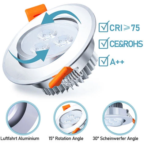 Randaco 10X LED Spot Spot Encastré Set Spot Encastré Pour Plafond IP44 3W A++ 230 V Blanc Chaud CE&ROHS Avec Transformateur 4 Randaco 10X LED Spot Spot Encastré Set Spot Encastré Pour Plafond IP44 3W A++ 230 V Blanc Chaud CE&ROHS Avec Transformateur – Image 2