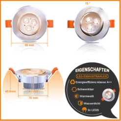 Randaco 10X LED Spot Spot Encastré Set Spot Encastré Pour Plafond IP44 3W A++ 230 V Blanc Chaud CE&ROHS Avec Transformateur 9 Randaco 10X LED Spot Spot Encastré Set Spot Encastré Pour Plafond IP44 3W A++ 230 V Blanc Chaud CE&ROHS Avec Transformateur -OSRAM || EUROPALAMP Soldes Boutique 56393866 4